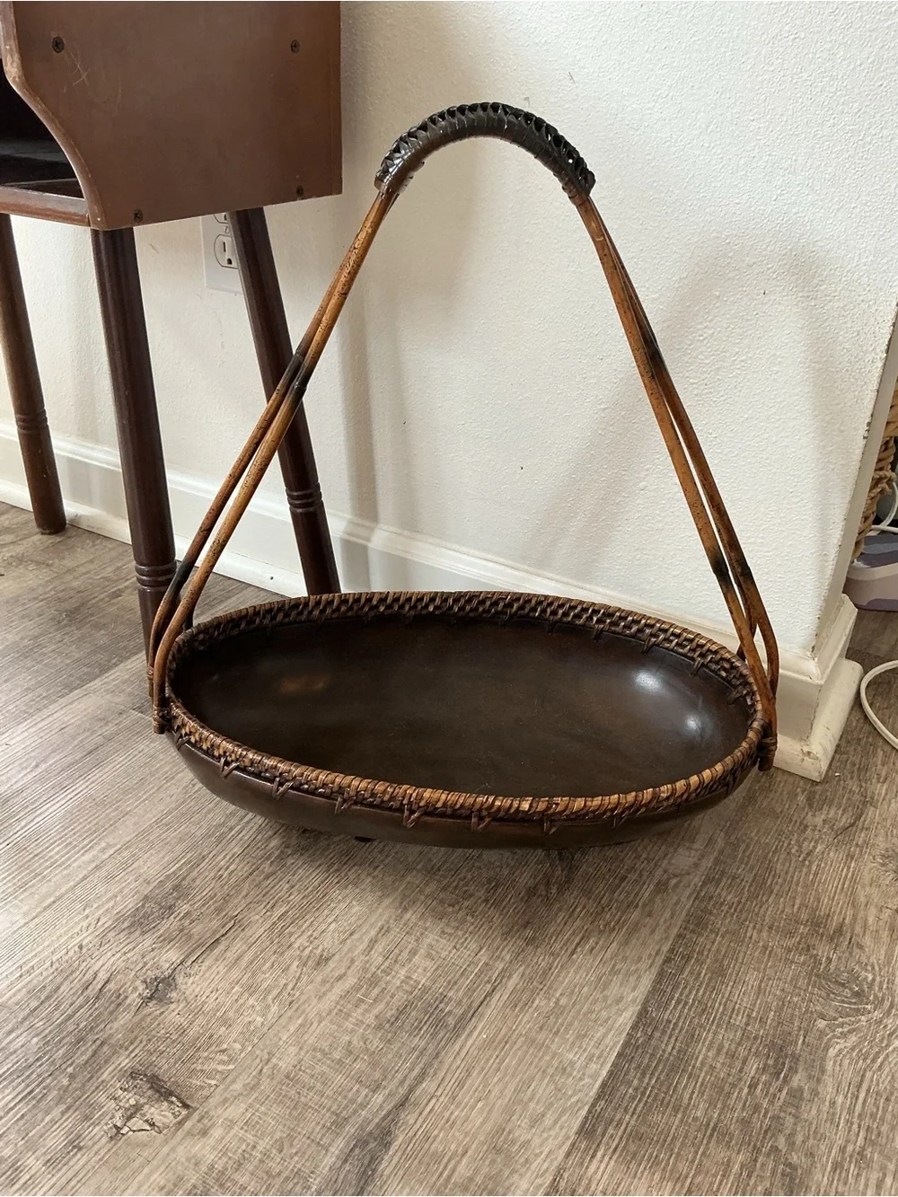 Woven Rattan Handle Brown Decorative Tray Basket palacek signed